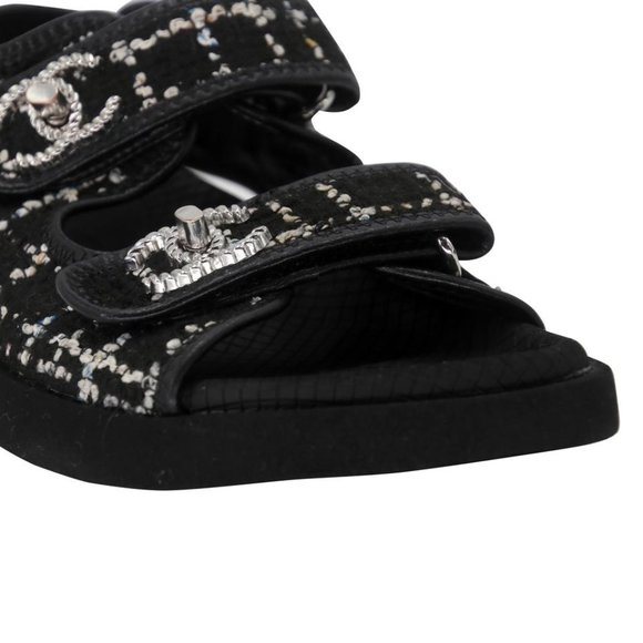 Chanel Cc Strap 38 Quilted Diamond Crystal Canvas Dad Sandals CC-0602N-0007 - Picture 3 of 10